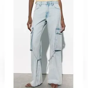 ZARA MID-RISE TRF CARGO JEANS Y2K 38サイズ Zara Mid-Rise TRF Cargo Jeans Indigo Blue Size UK12 / US8